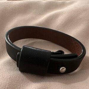 Black Leather Bracelet with Silver Hardware
